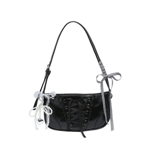 Y2K Coquette Bow Tie Vintage Shoulder Bags Lace Pu Leather Kawaii >:( - Picture 1 of 6